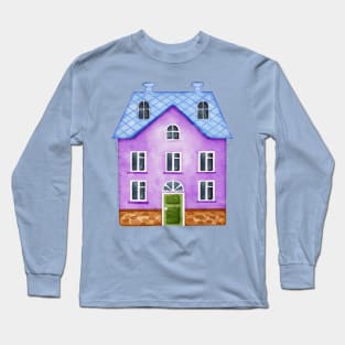 PURPLE VILLAGE HOUSE WATERCOLOR Long Sleeve T-Shirt